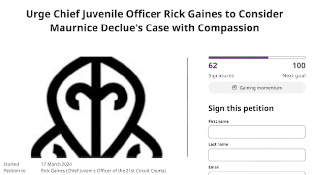 Maurnice DeClue change org petition to treat Missouri teen girl's legal case with compassion